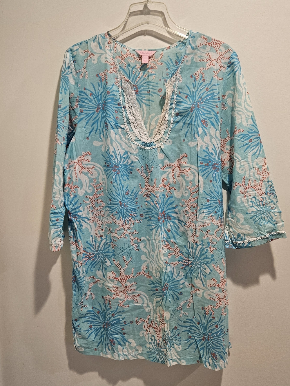 Lilly Pulitzer Aqua and Coral Floral Tunic